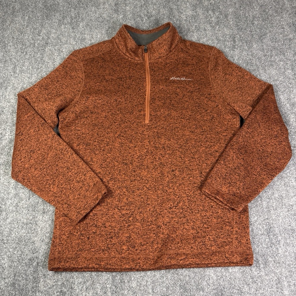 Eddie Bauer Men's 1/4 Zip Pullover Sweater M Fleece Adobe Orange Hiking Gorpcore